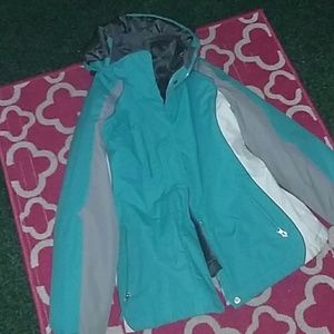 Turquoise, white,grey insulated snowboarding jacke